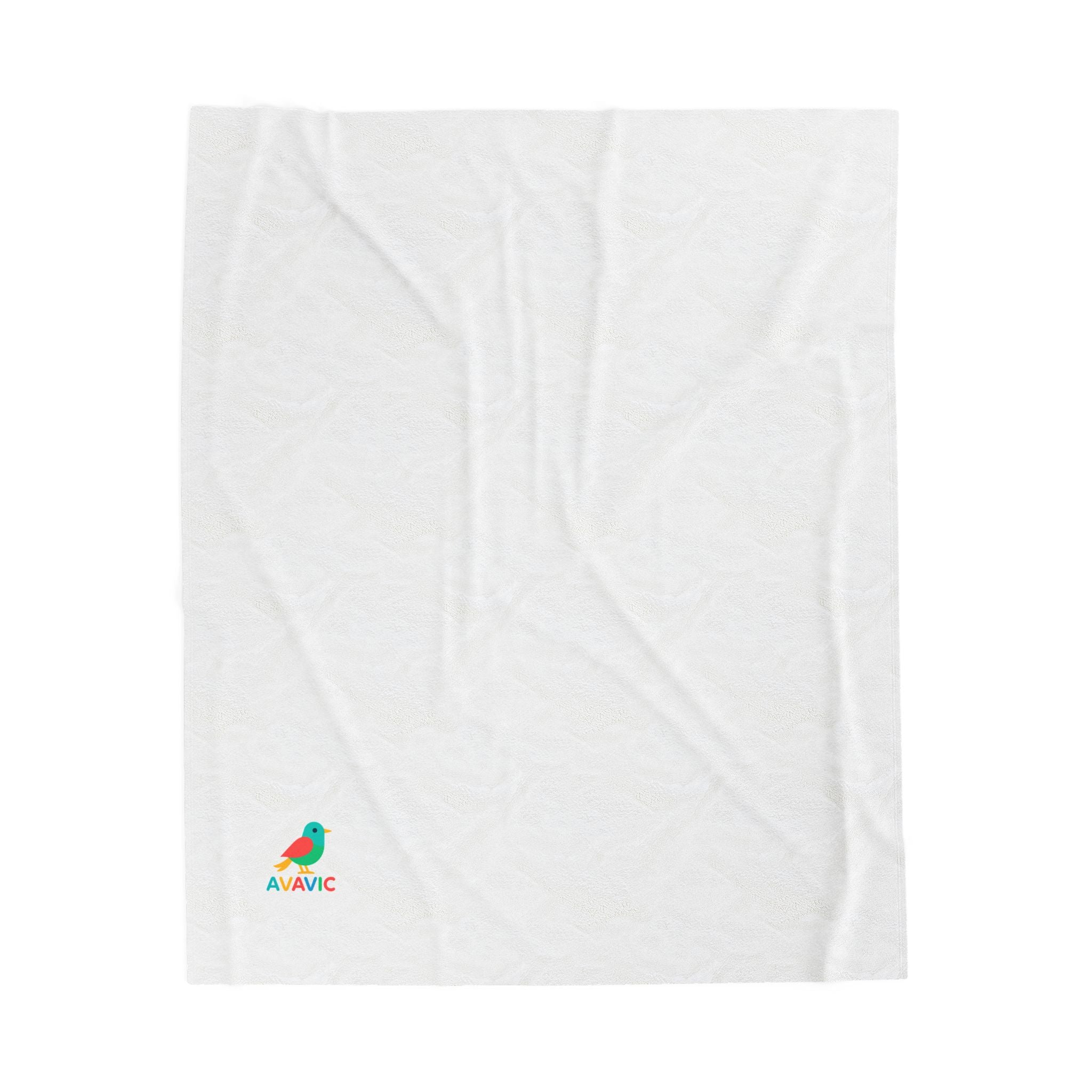 Velveteen Plush Blanket — Soft White Cozy Throw with Small Colorful Parrot Logo