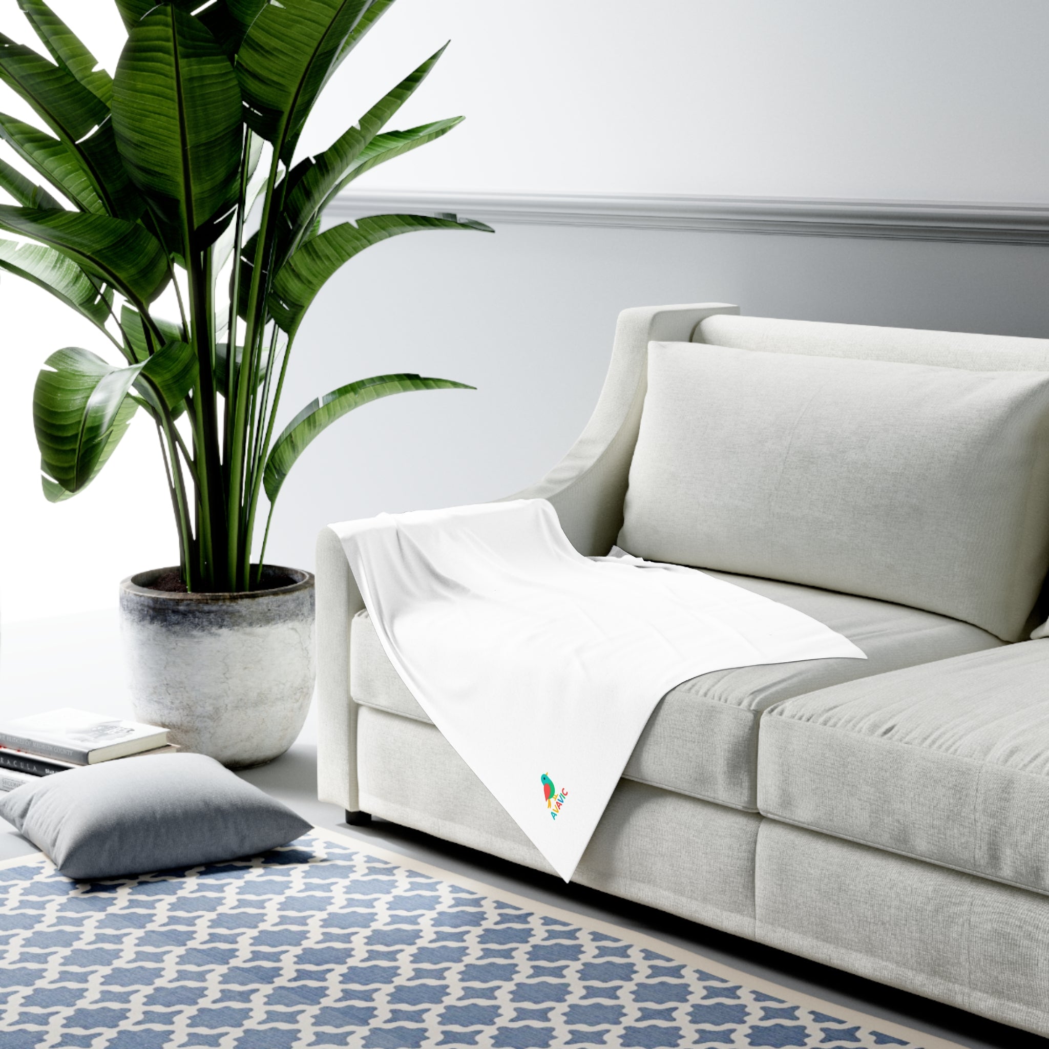 Baby Swaddle Blanket — Soft White Newborn Swaddle with Tiny Colorful Bird Accent