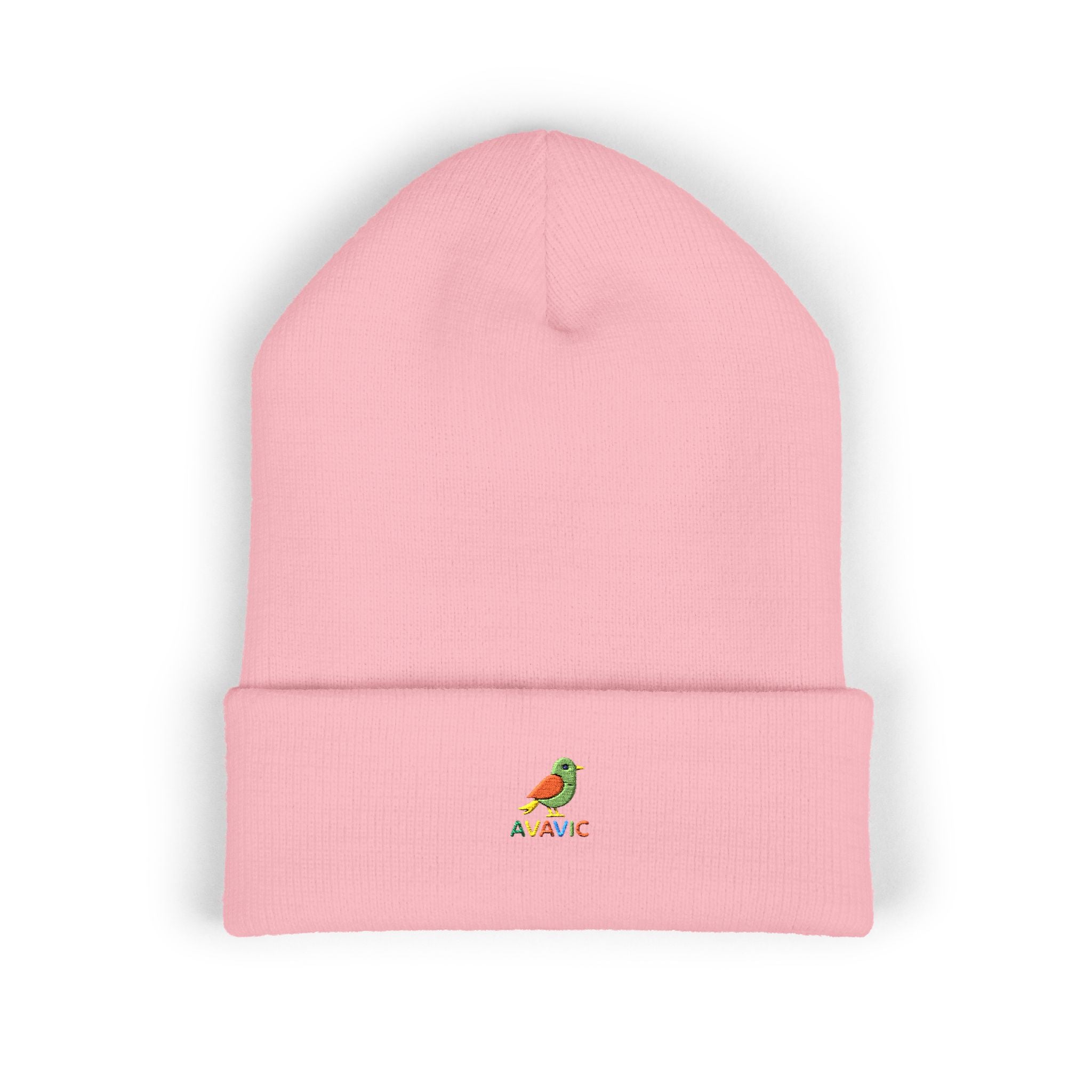 Embroidered Parrot Cuffed Beanie — Colorful Tropical Bird Knit Hat
