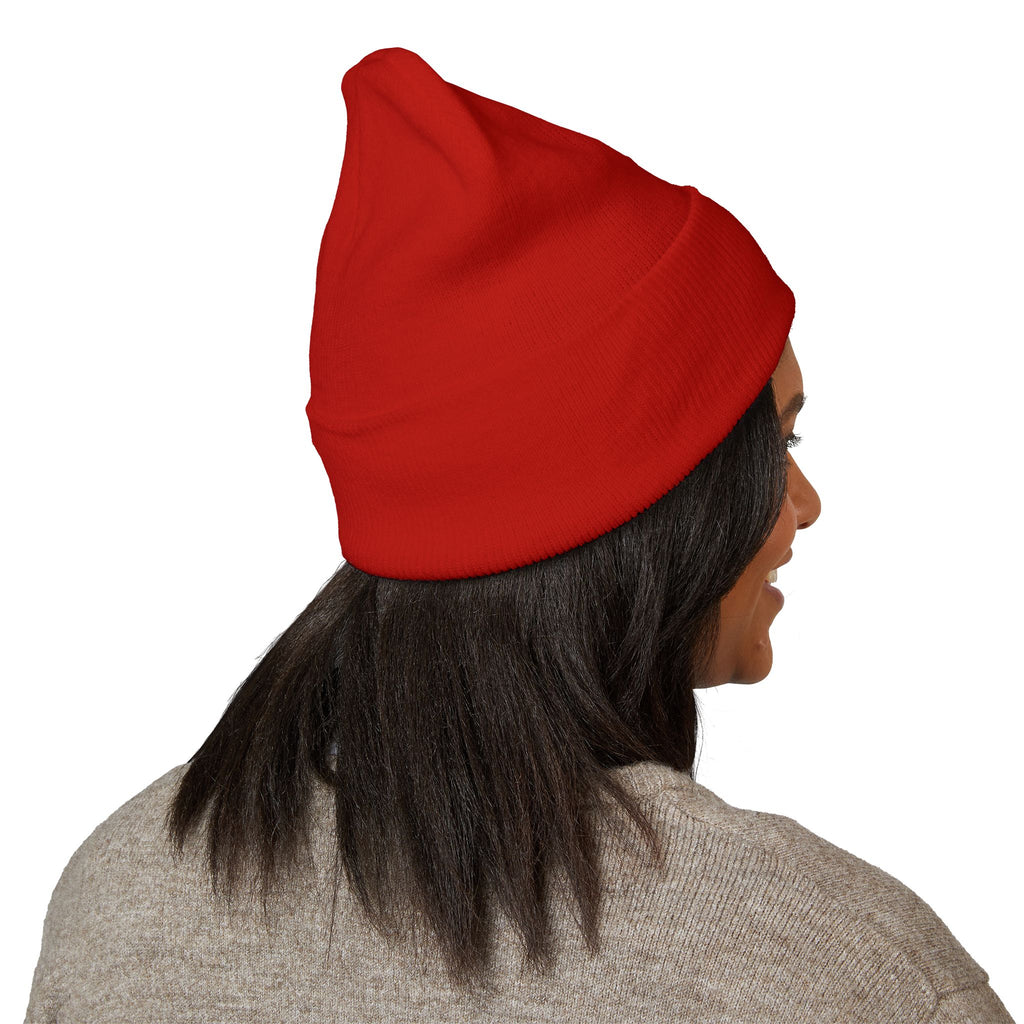 Embroidered Parrot Cuffed Beanie — Colorful Tropical Bird Knit Hat