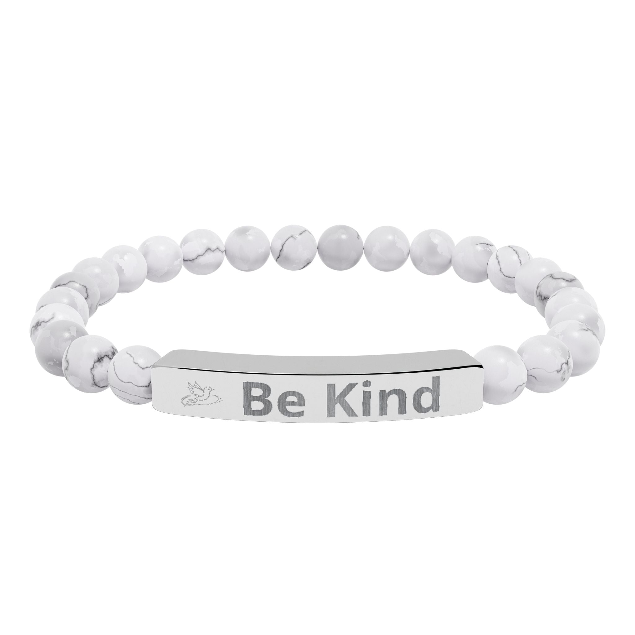Be Kind Engraved Natural Stone Bar Bracelet — Stretch Beaded Bracelet