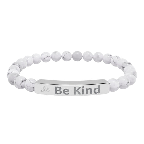 Be Kind Engraved Natural Stone Bar Bracelet — Stretch Beaded Bracelet