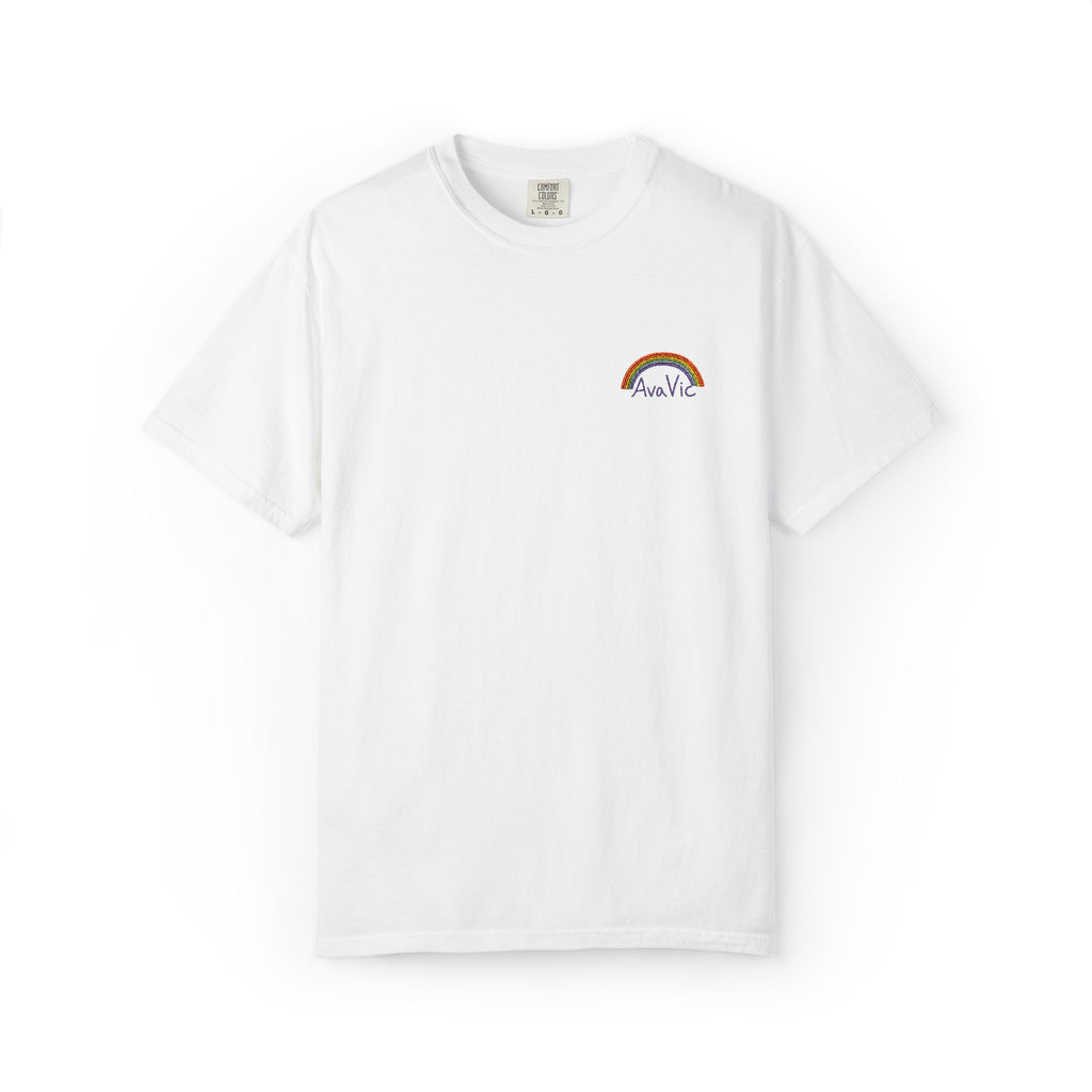 Rainbow Paw Print T-Shirt — 'Rescue Love' Small Chest Graphic