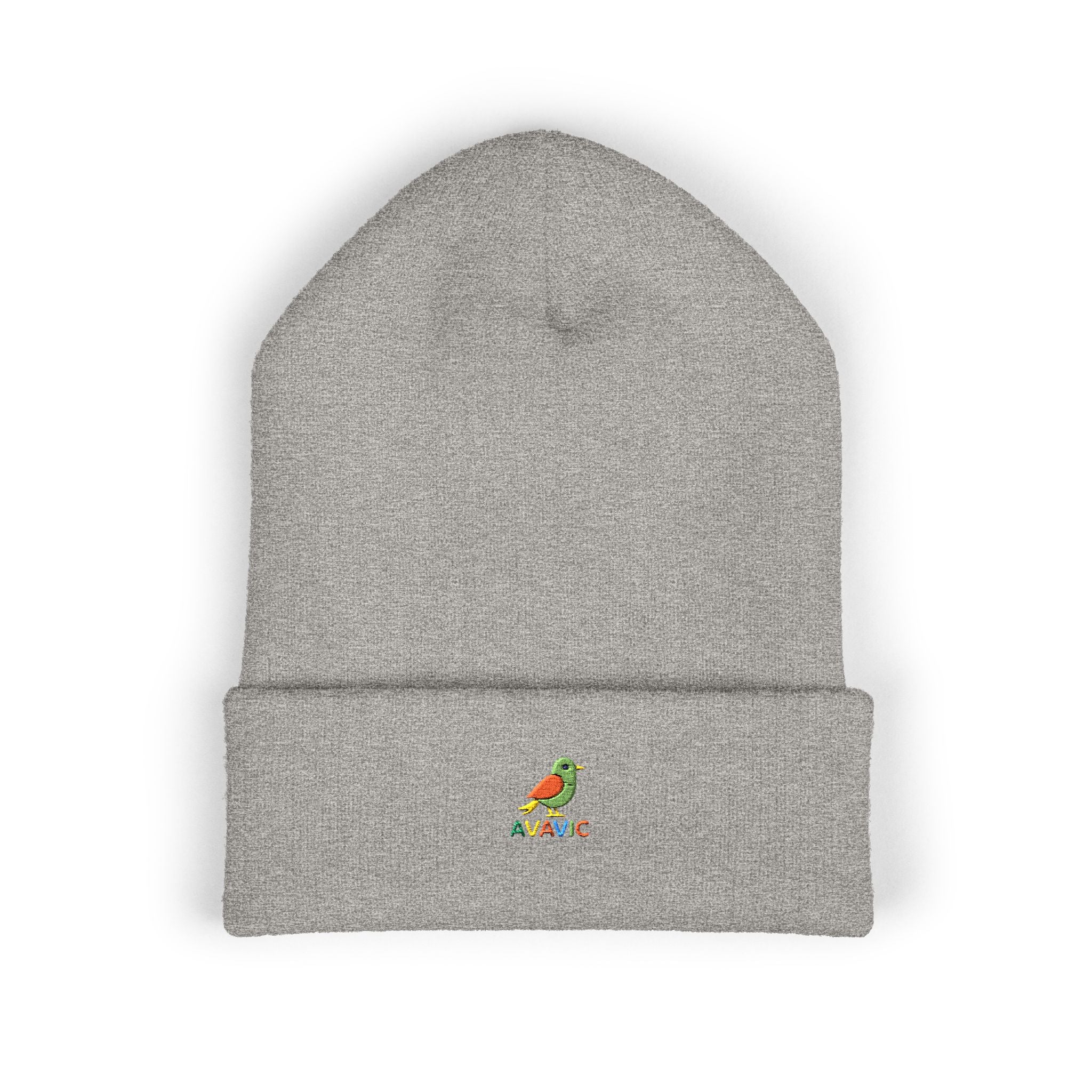 Embroidered Parrot Cuffed Beanie — Colorful Tropical Bird Knit Hat