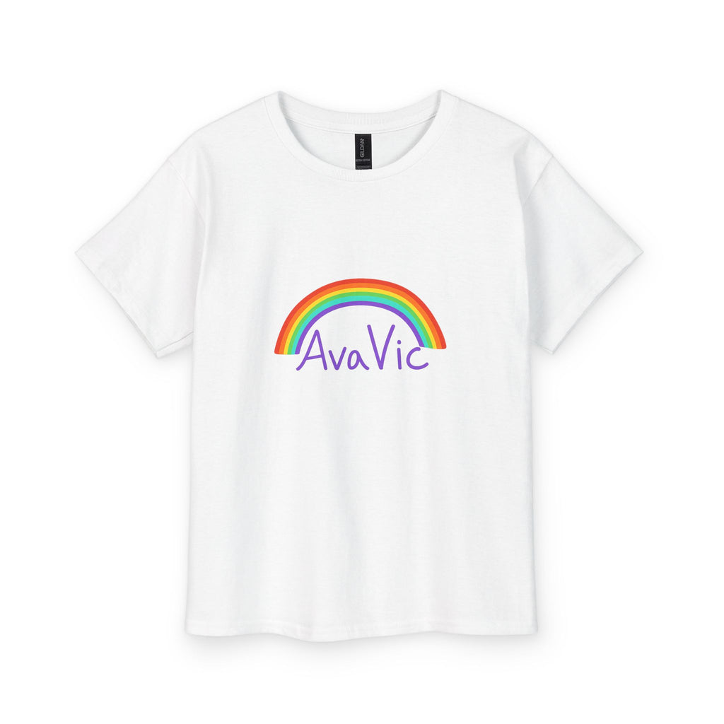 Kids Rainbow Name Tee – "AvaVic" Personalized Youth T-Shirt