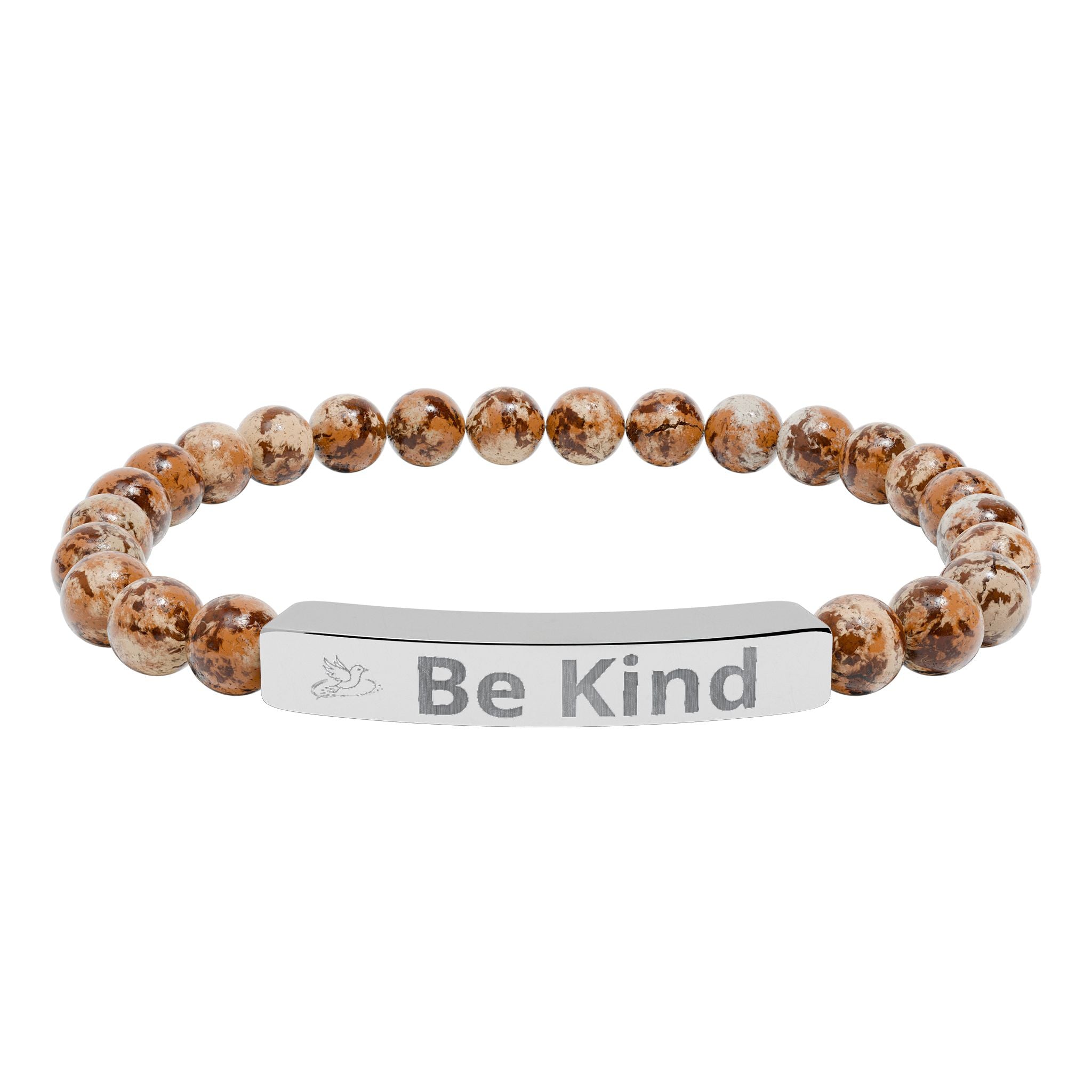 Be Kind Engraved Natural Stone Bar Bracelet — Stretch Beaded Bracelet