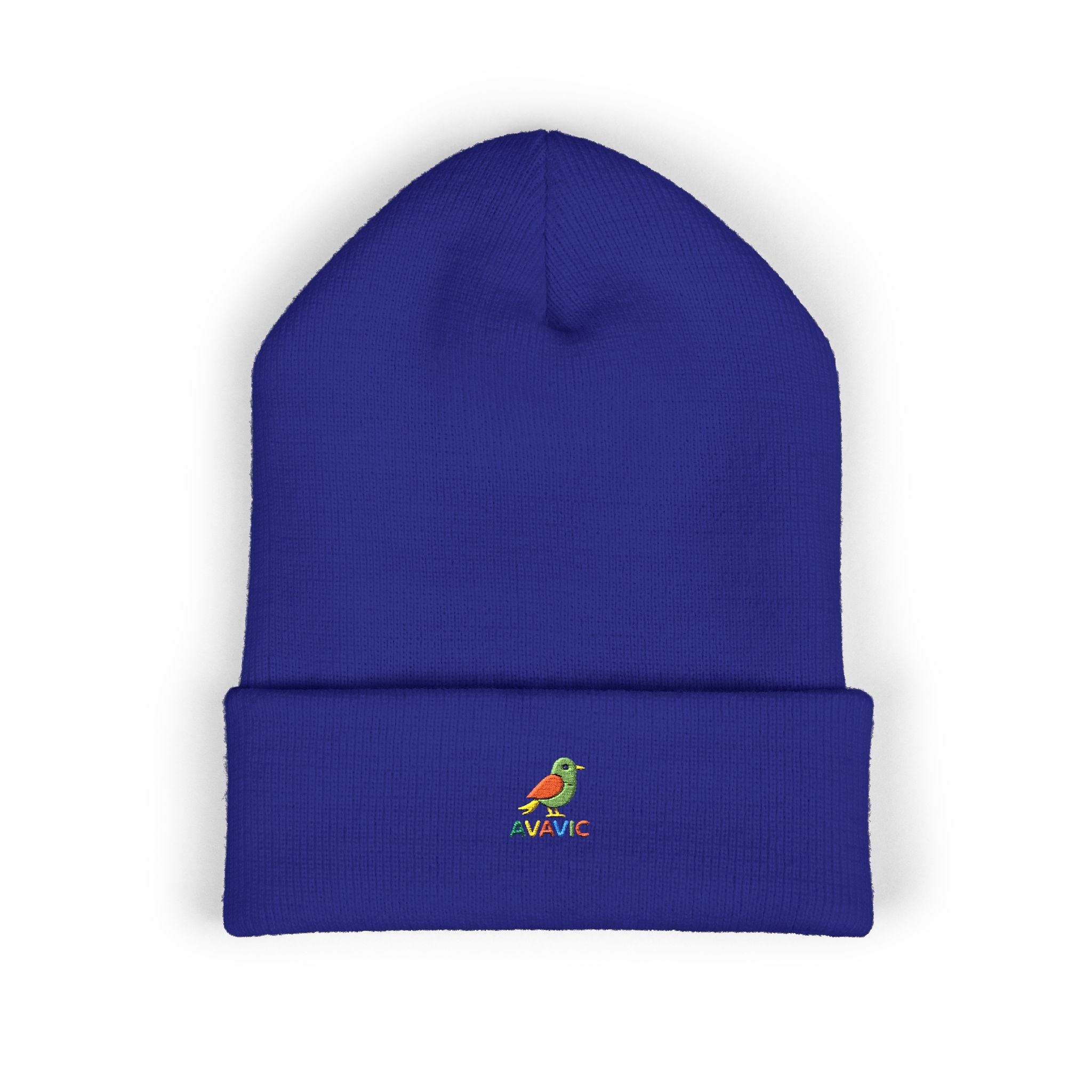 Embroidered Parrot Cuffed Beanie — Colorful Tropical Bird Knit Hat