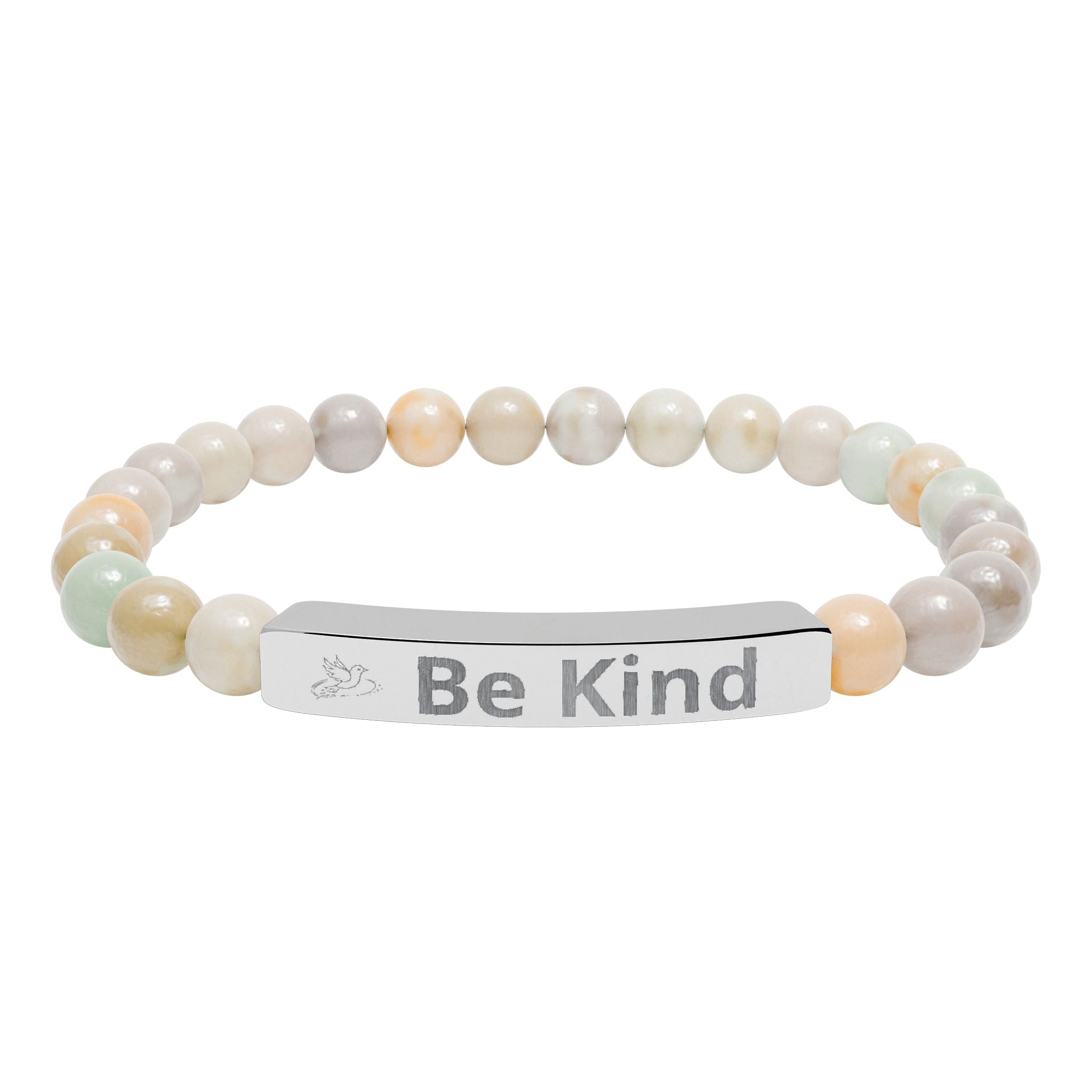 Be Kind Engraved Natural Stone Bar Bracelet — Stretch Beaded Bracelet
