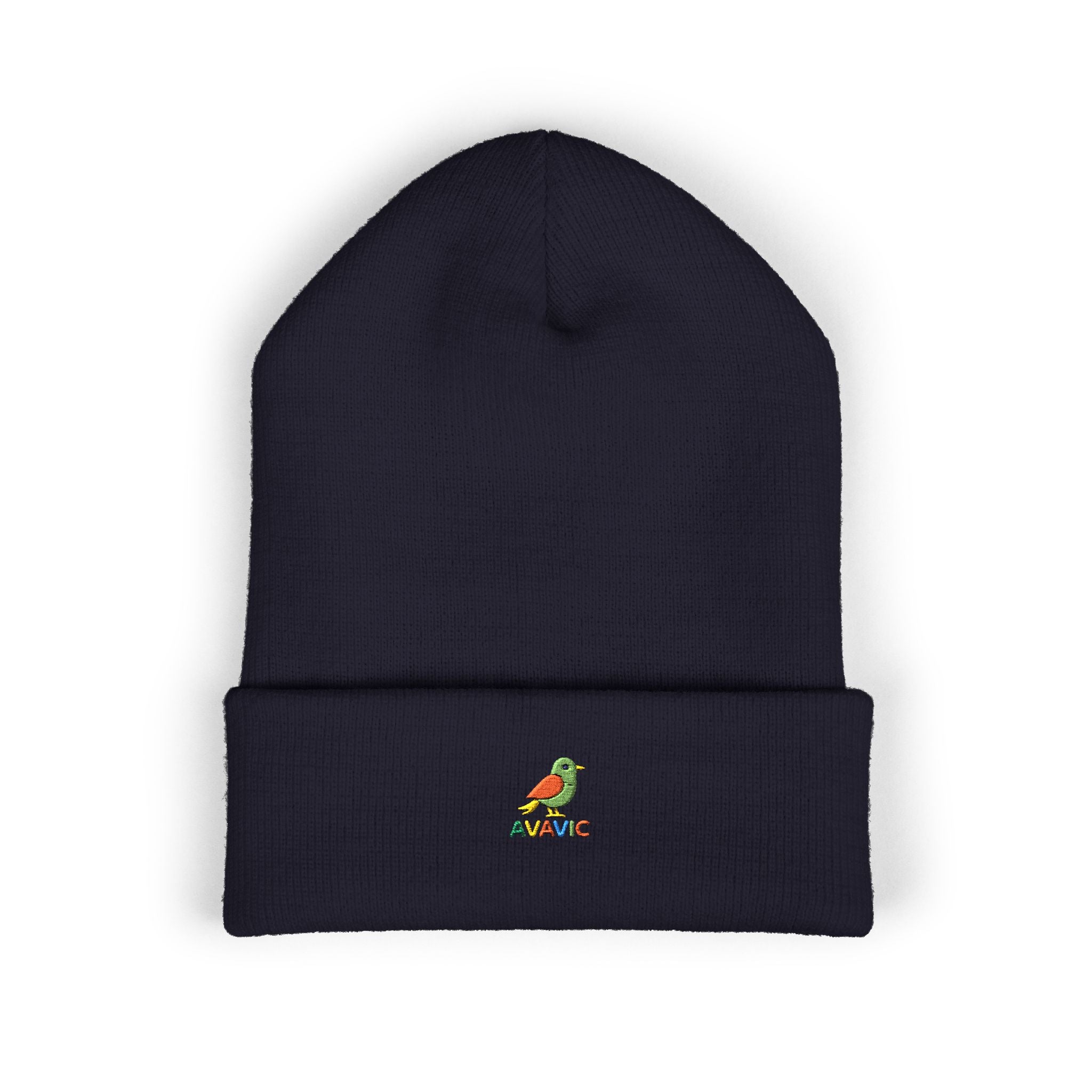 Embroidered Parrot Cuffed Beanie — Colorful Tropical Bird Knit Hat