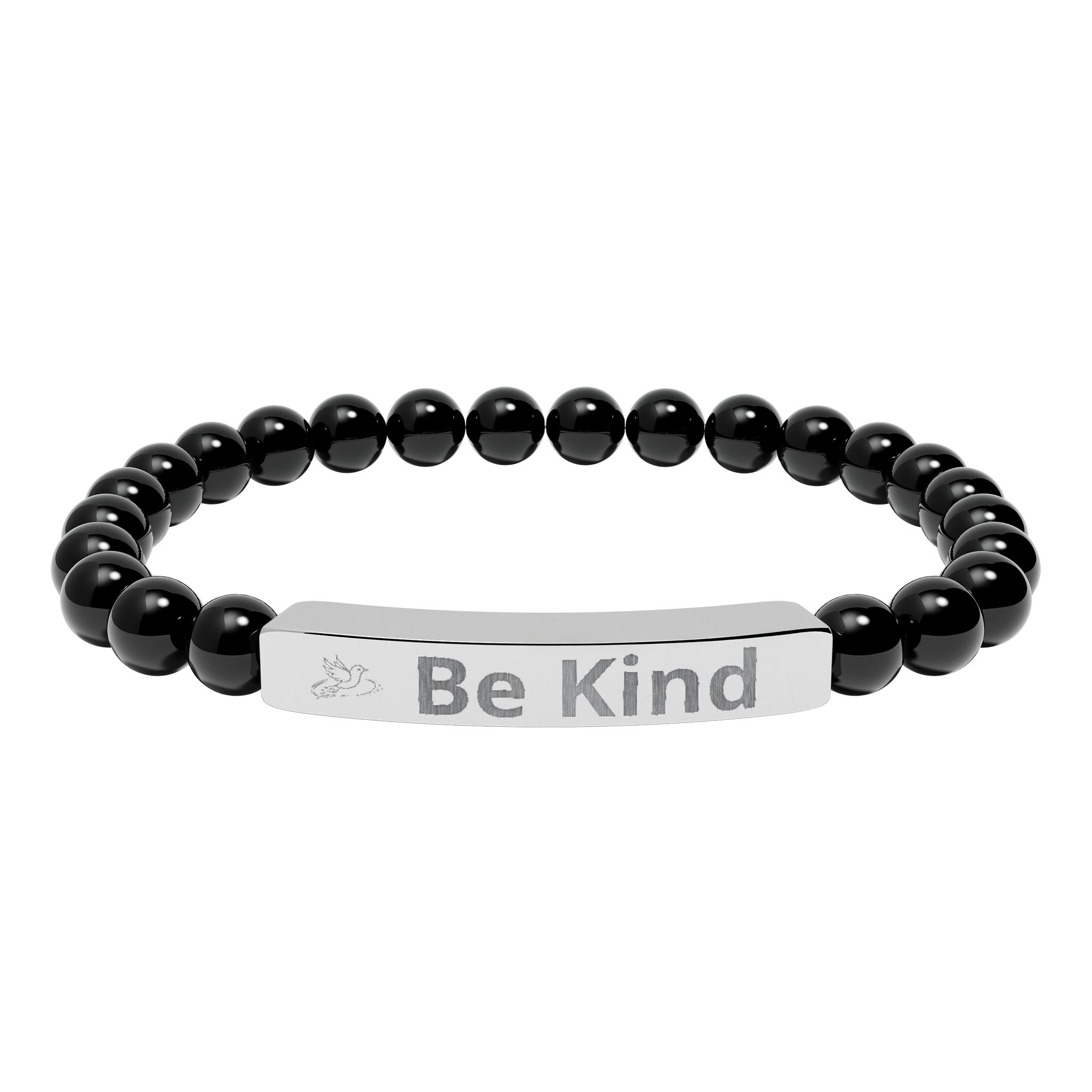 Be Kind Engraved Natural Stone Bar Bracelet — Stretch Beaded Bracelet