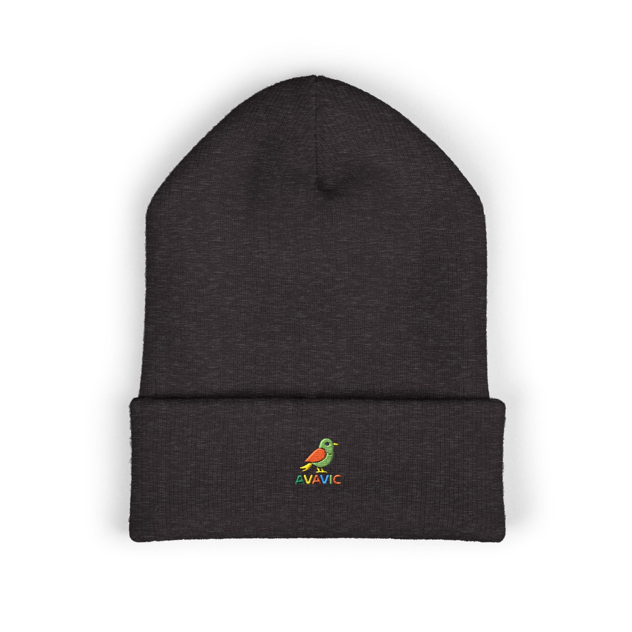Embroidered Parrot Cuffed Beanie — Colorful Tropical Bird Knit Hat