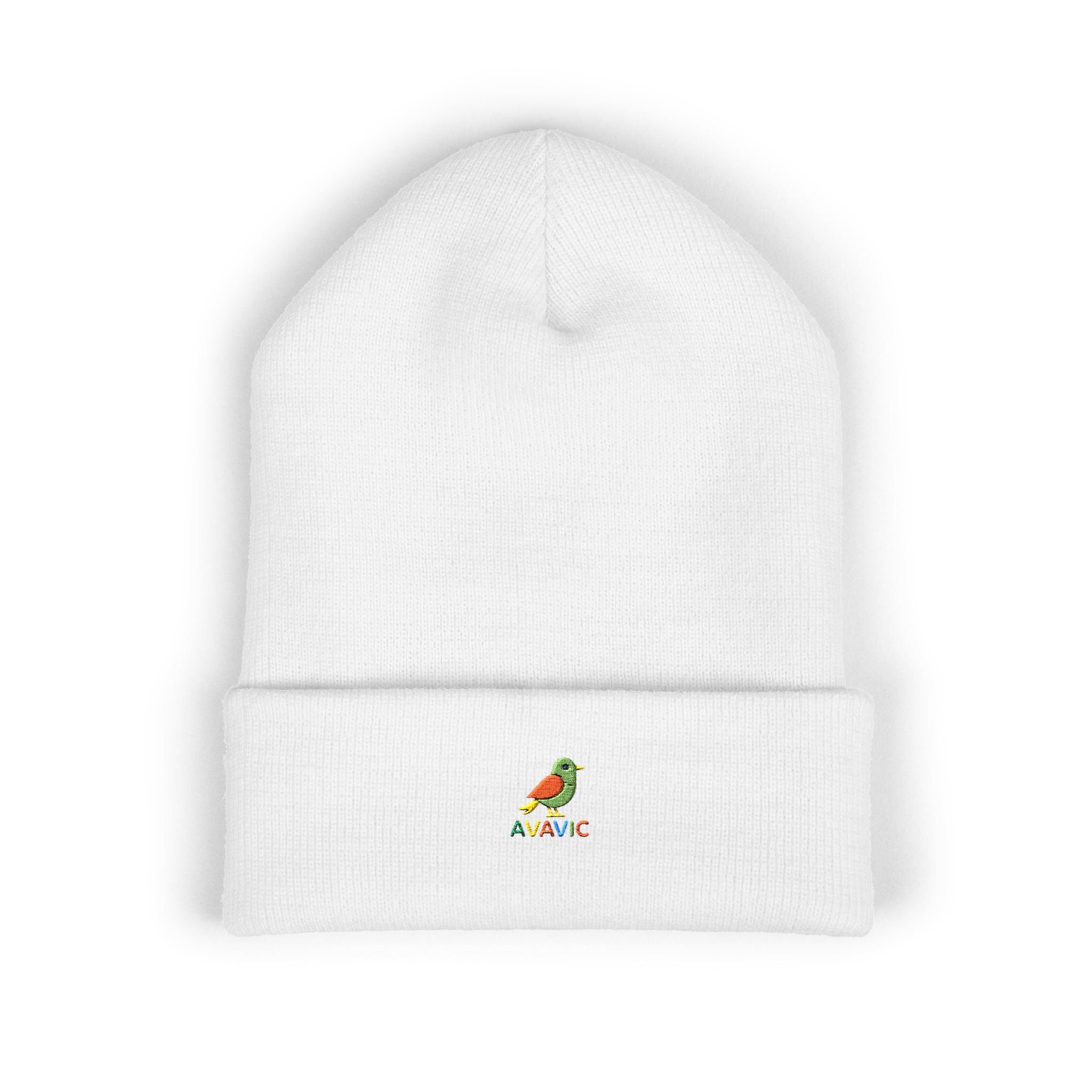 Embroidered Parrot Cuffed Beanie — Colorful Tropical Bird Knit Hat