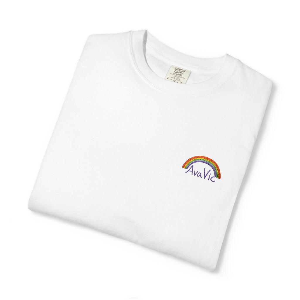 Rainbow Paw Print T-Shirt — 'Rescue Love' Small Chest Graphic