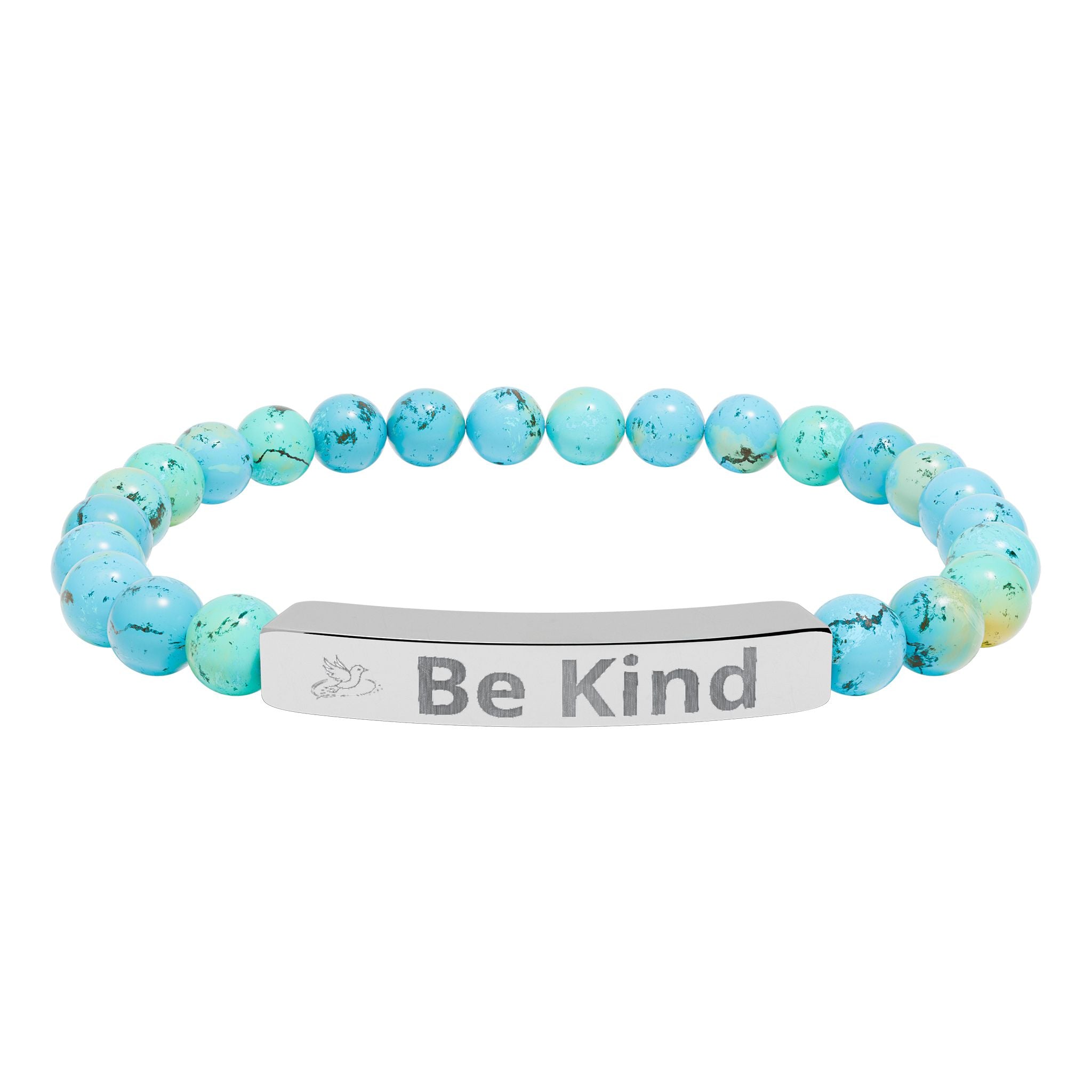 Be Kind Engraved Natural Stone Bar Bracelet — Stretch Beaded Bracelet