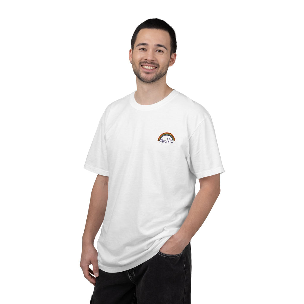 Rainbow Paw Print T-Shirt — 'Rescue Love' Small Chest Graphic