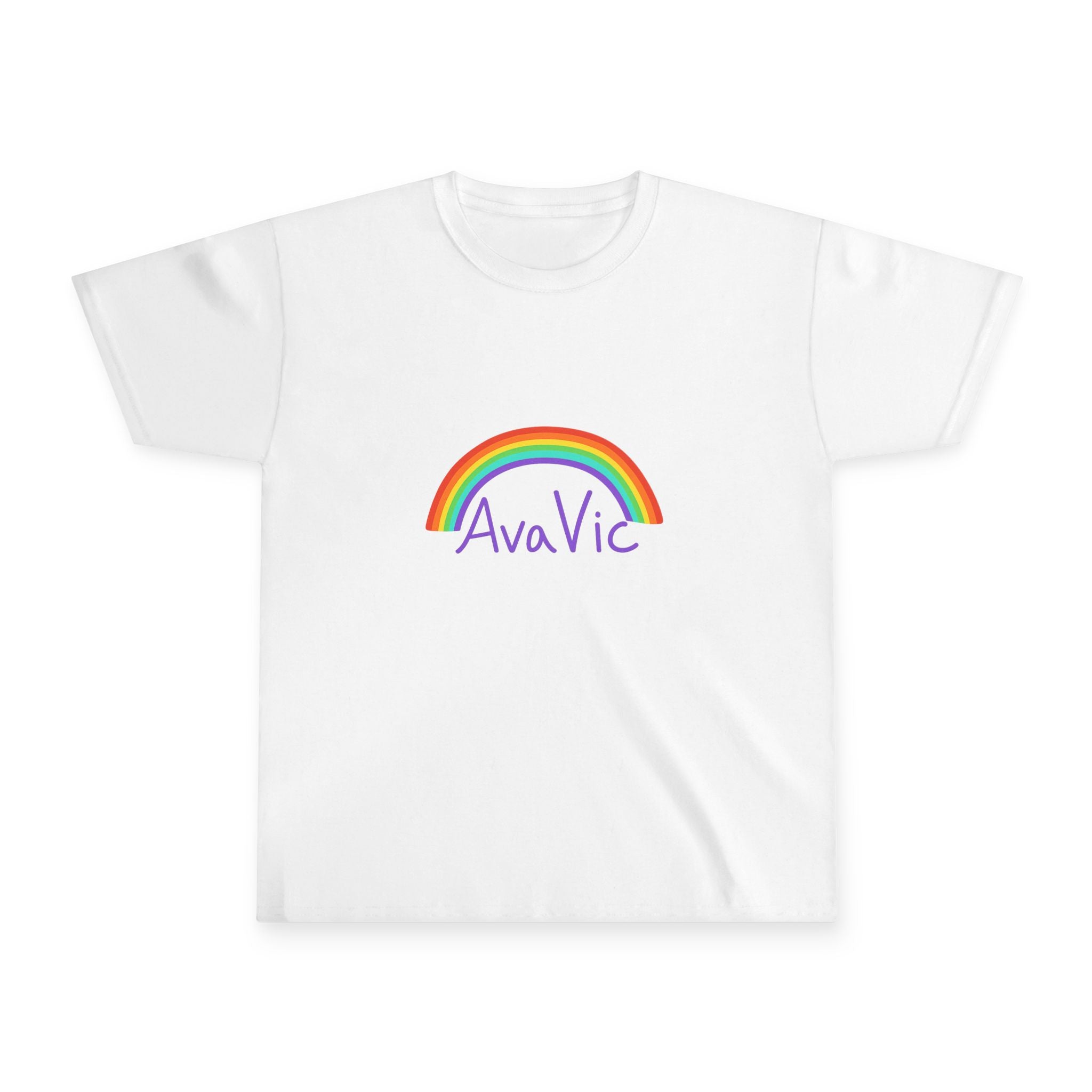 Kids Rainbow Name Tee – "AvaVic" Personalized Youth T-Shirt