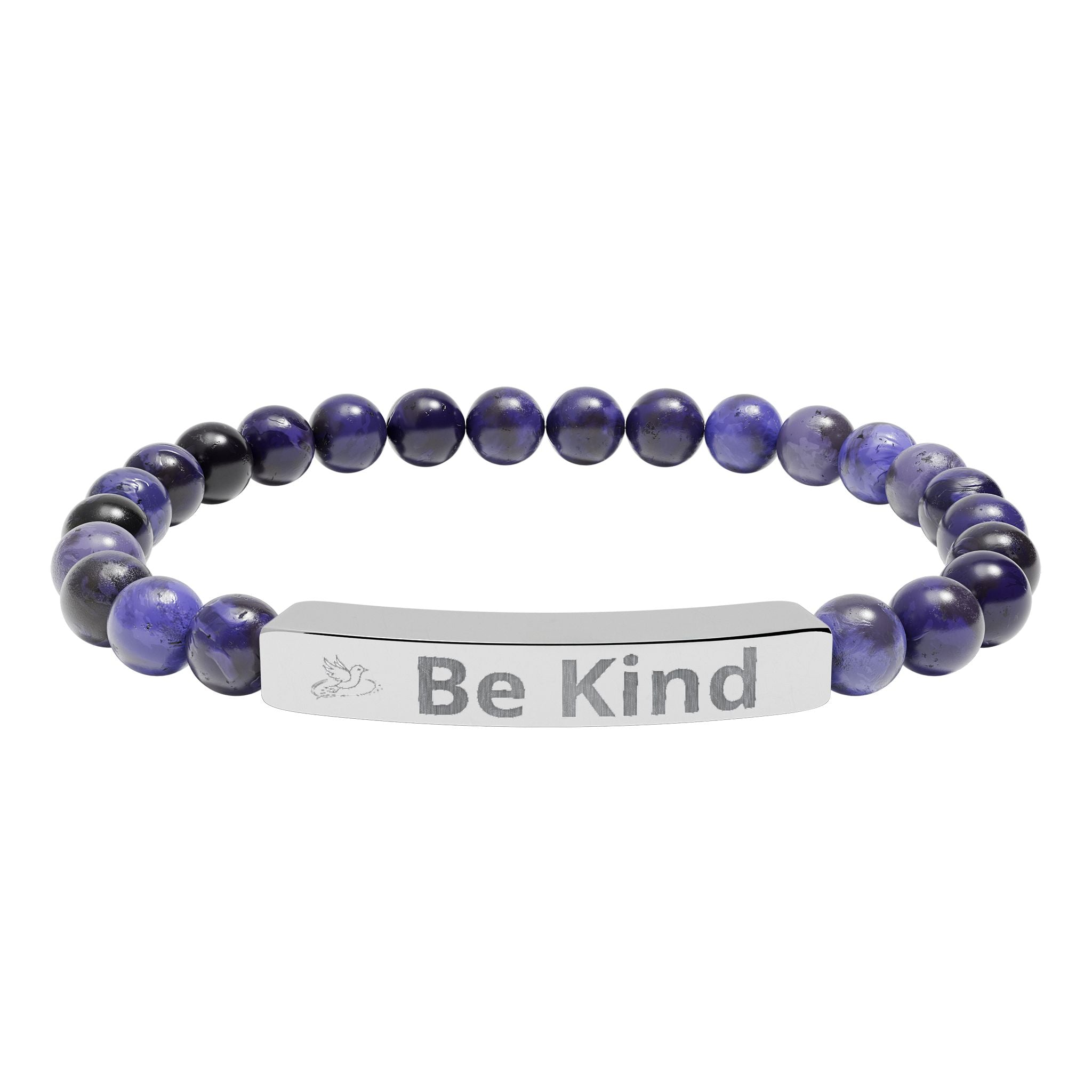 Be Kind Engraved Natural Stone Bar Bracelet — Stretch Beaded Bracelet